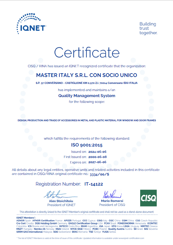 copertina certificato ISO 9001:2015