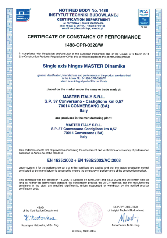 certificato Certificate of constancy of performance