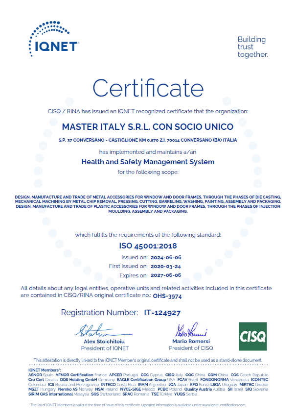 copertina certificato ISO 45001